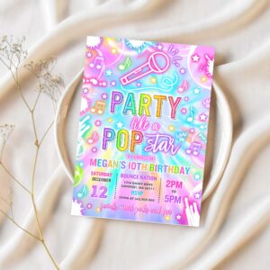 Editable pop star birthday party invitation neon glow party like a popstar birthday party neon glow singing music party instant download cqw 1
