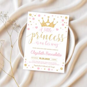 Editable princess baby shower invitation pink and gold little princess invitations gold girl invite 1