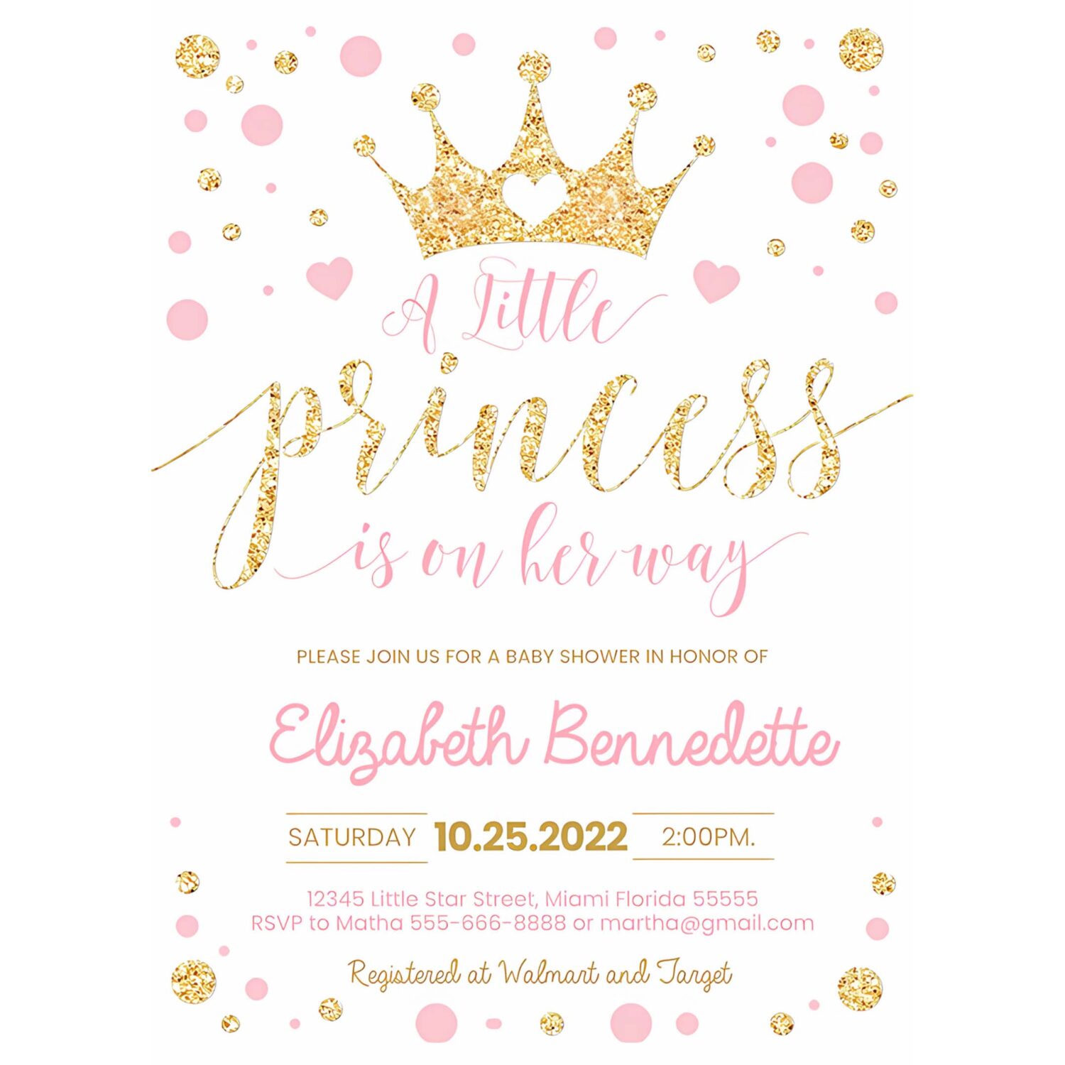 Editable princess baby shower invitation pink and gold little princess invitations gold girl invite 4