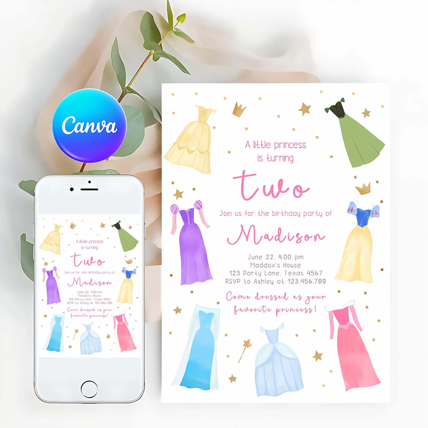 Editable princess birthday invitation once upon a time princess royal birthday girl pink magical celebration template corjl printable 0462