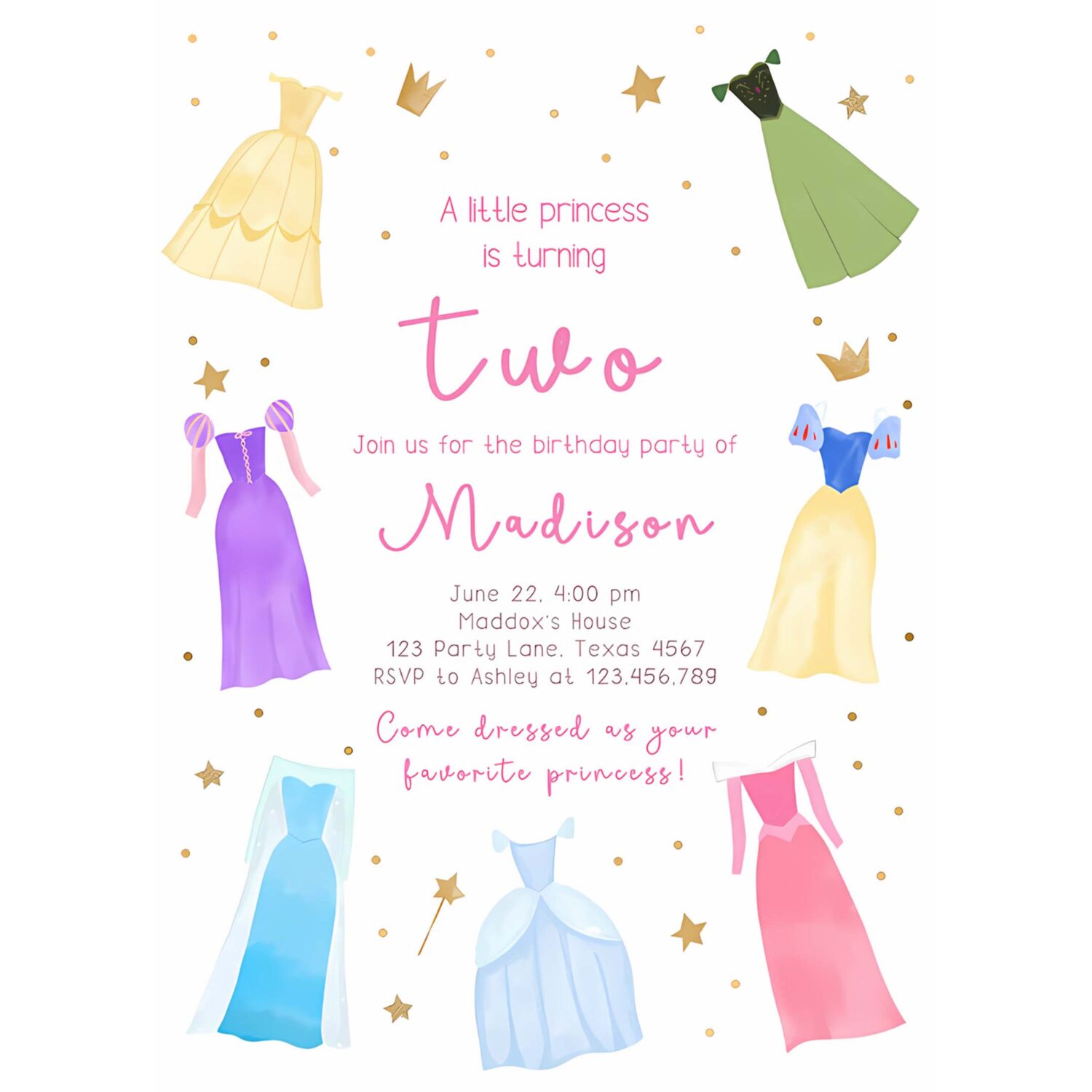Editable princess birthday invitation once upon a time princess royal birthday girl pink magical celebration template corjl printable 0462 4