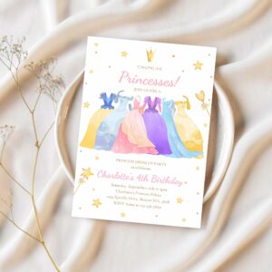 Editable princess birthday invitation princess dress up invitation magical whimsical royal princess party 1