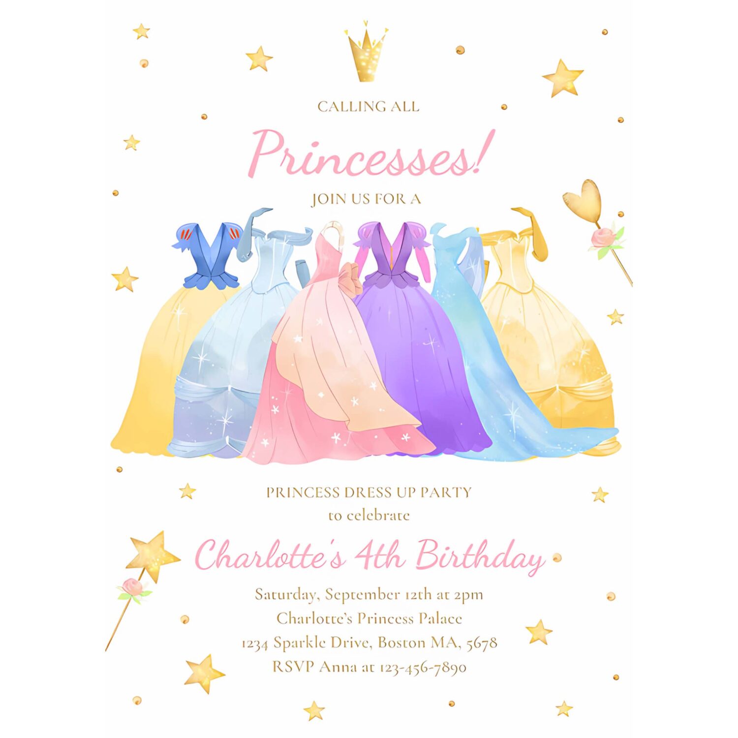 Editable princess birthday invitation princess dress up invitation magical whimsical royal princess party 4