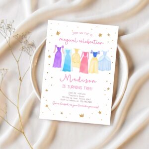 Editable princess birthday invitation princess dress up invite royal birthday girl pink princess dresses template corjl printable 0462 1