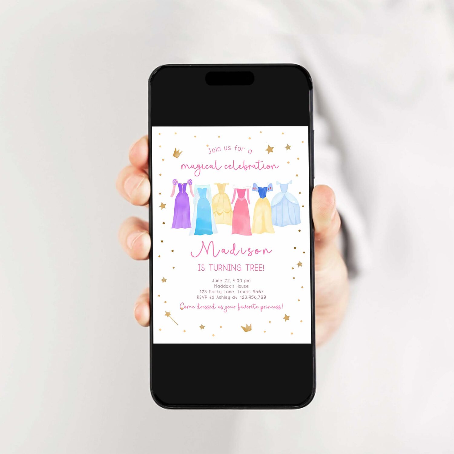 Editable princess birthday invitation princess dress up invite royal birthday girl pink princess dresses template corjl printable 0462 2