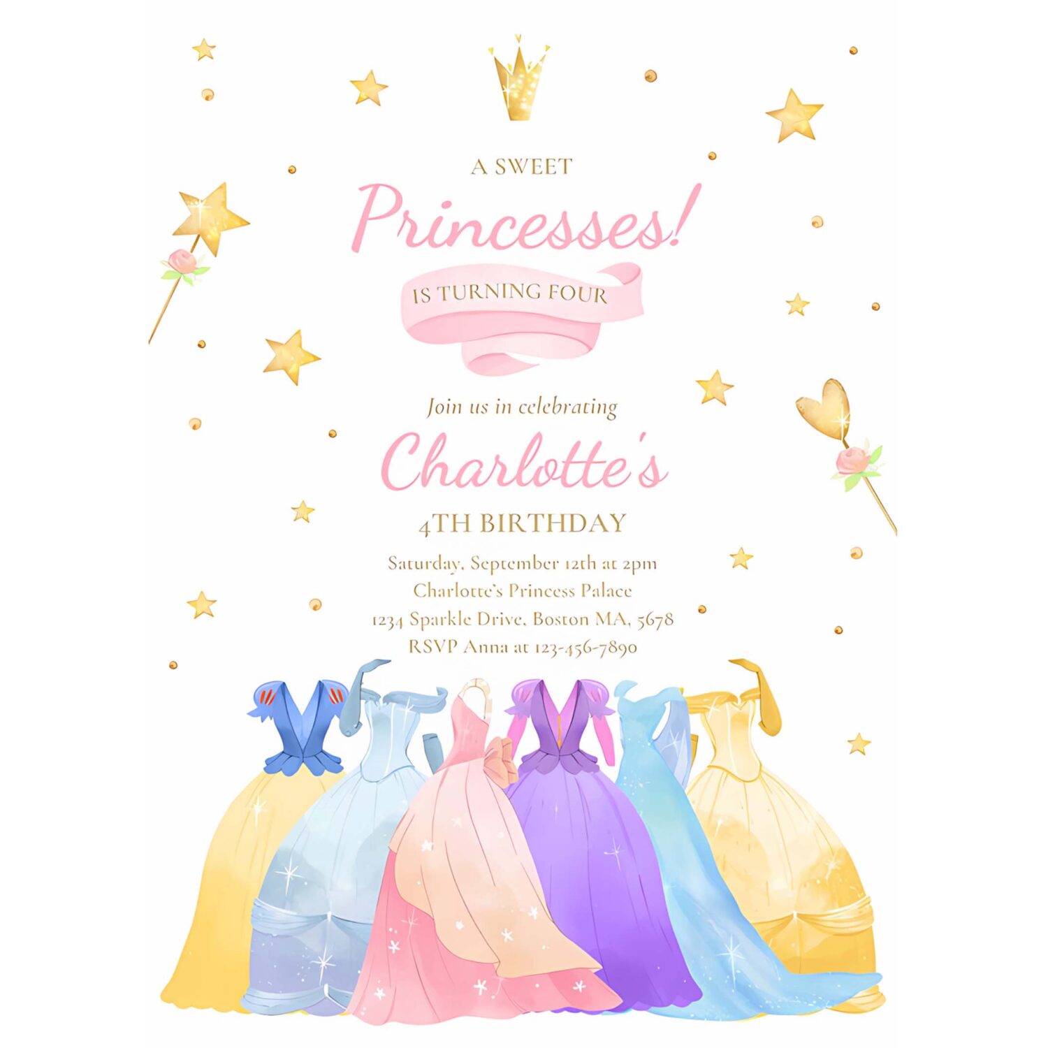 Editable princess birthday invite princess dress up invitation magical whimsical royal princess party 4