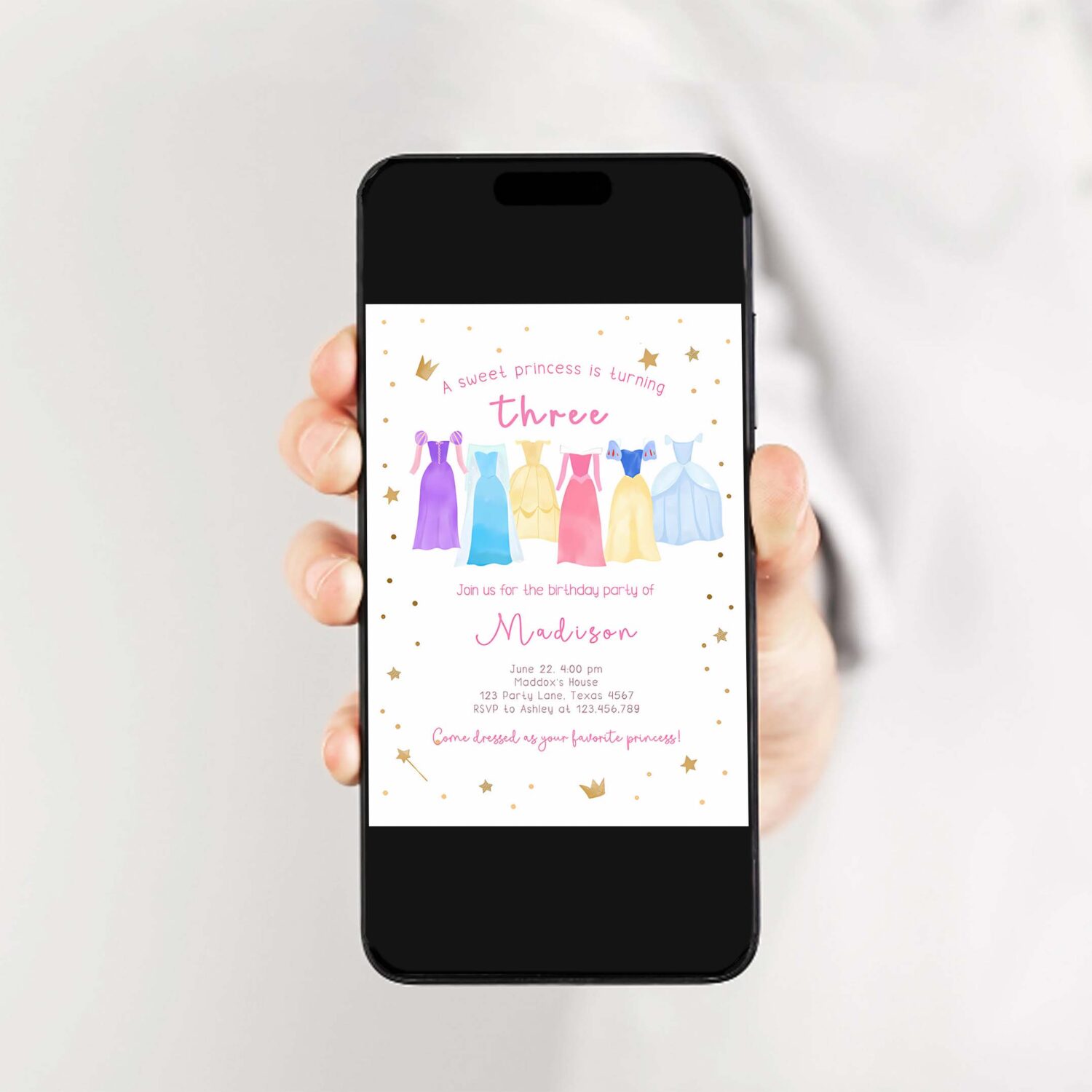 Editable princess birthday party invitation princess dress up invite royal birthday girl pink princess dresses template corjl printable 0462 2