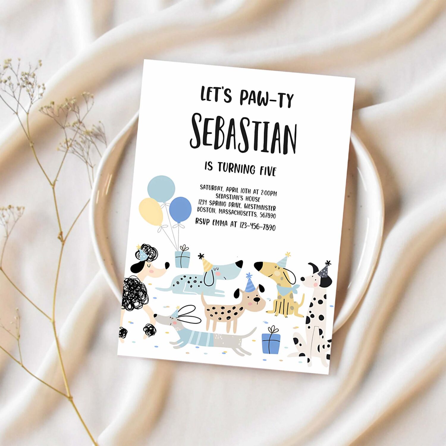 Editable puppy party invitation dog birthday party girl boy puppy pet birthday party lets pawty doggy birthday party 1
