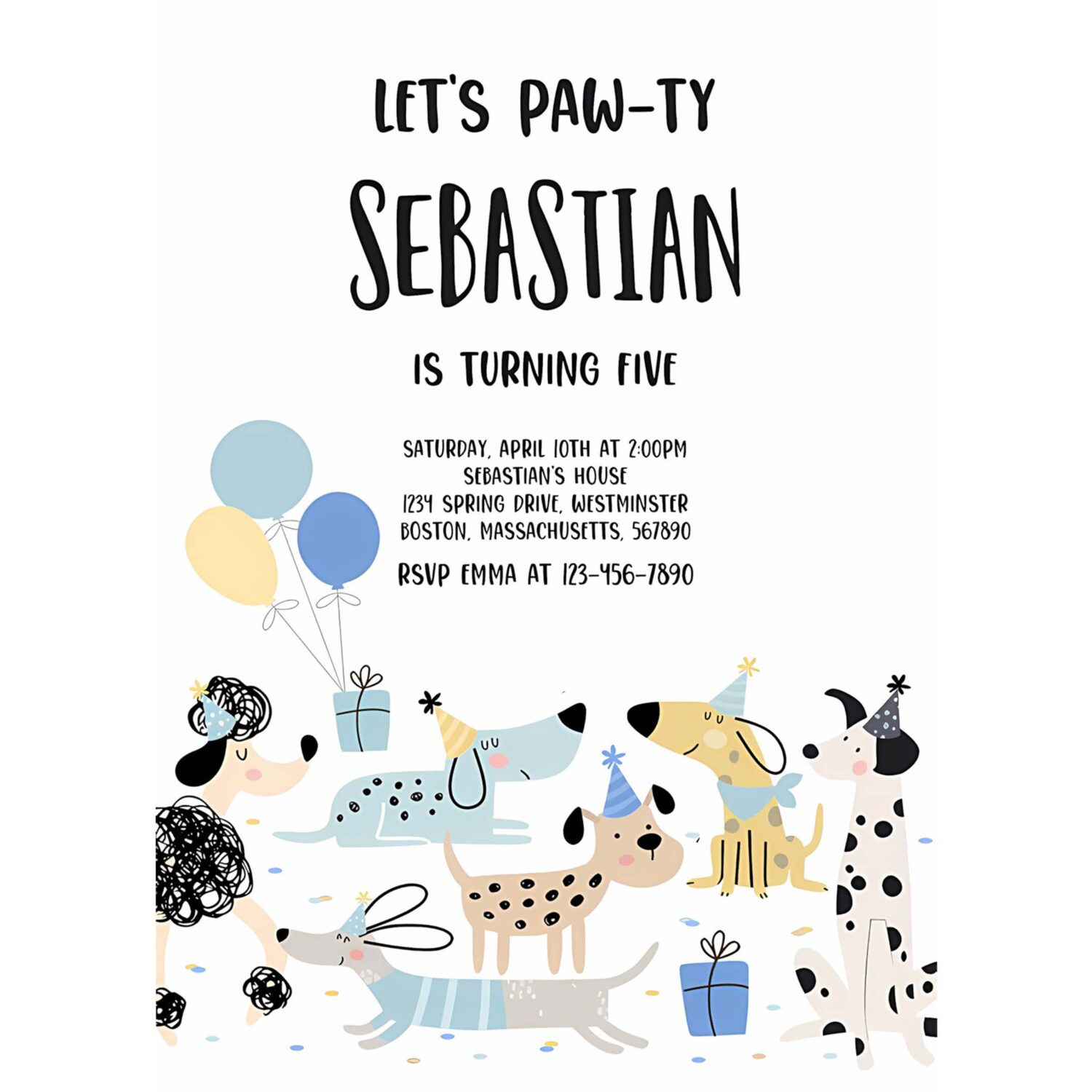 Editable puppy party invitation dog birthday party girl boy puppy pet birthday party lets pawty doggy birthday party 4
