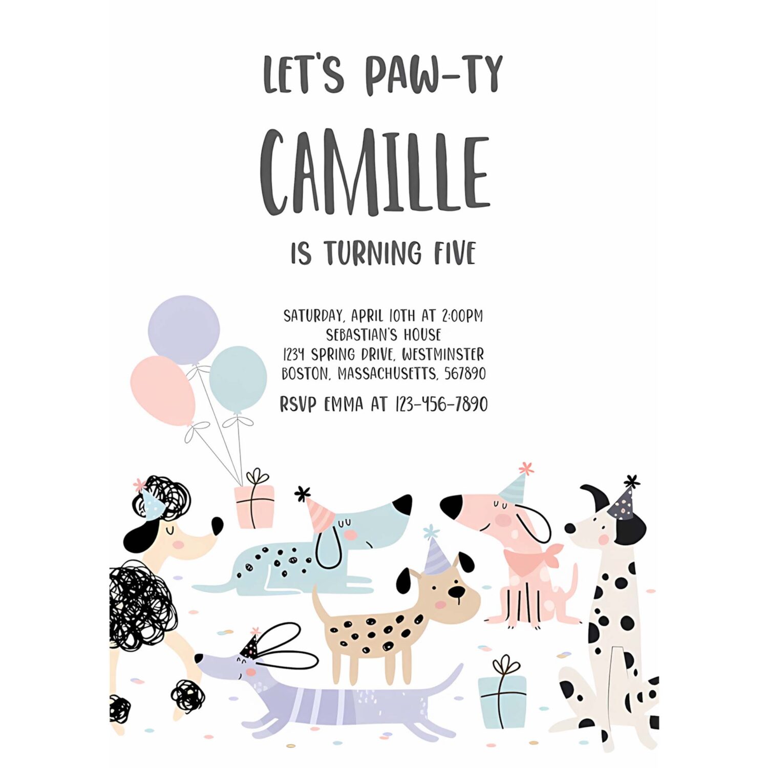 Editable puppy party invitation dog birthday party girl pink puppy pet birthday party lets pawty doggy birthday party 4