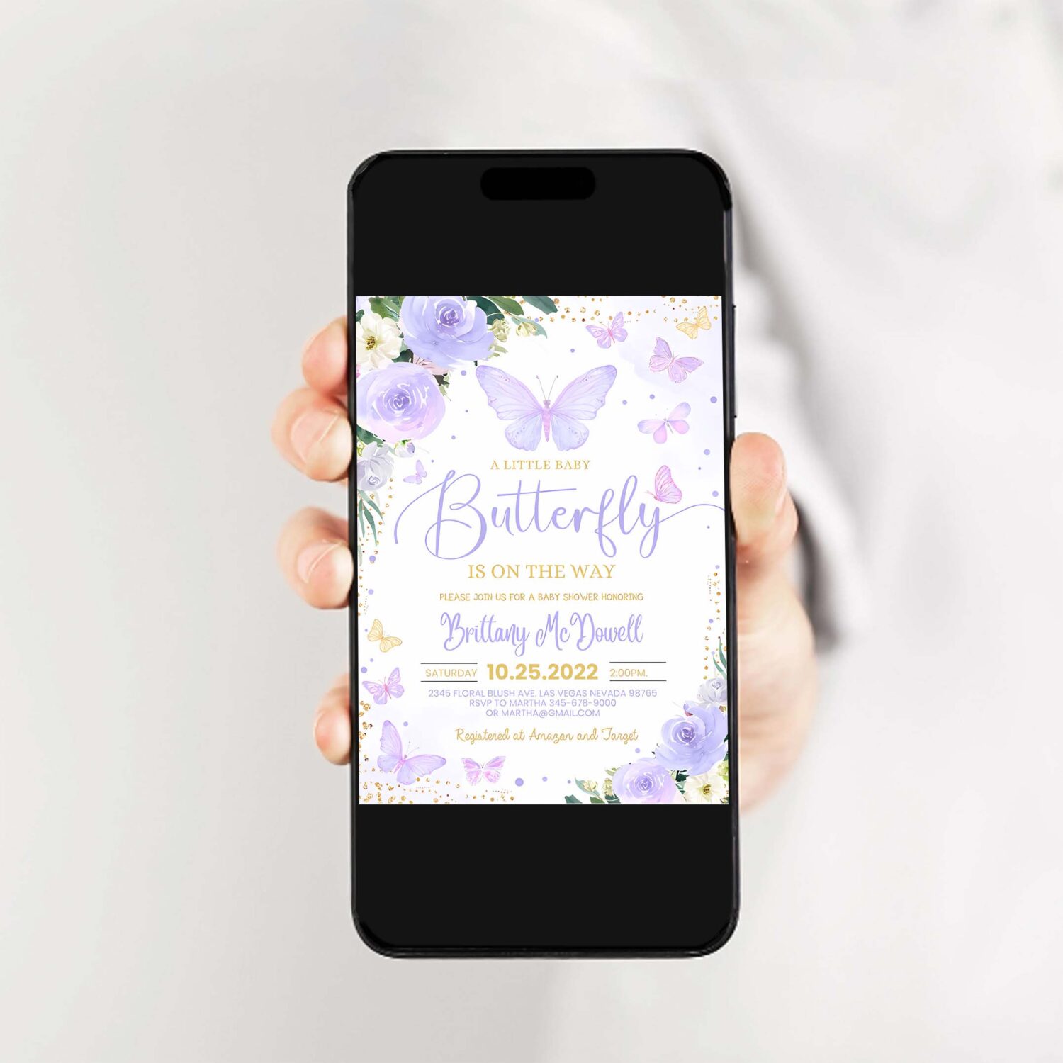 Editable purple butterfly baby shower invitation girl butterfly theme baby shower invite printable template 2