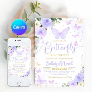 Butterfly Invitation, Purple Butterfly Baby Shower Invitation