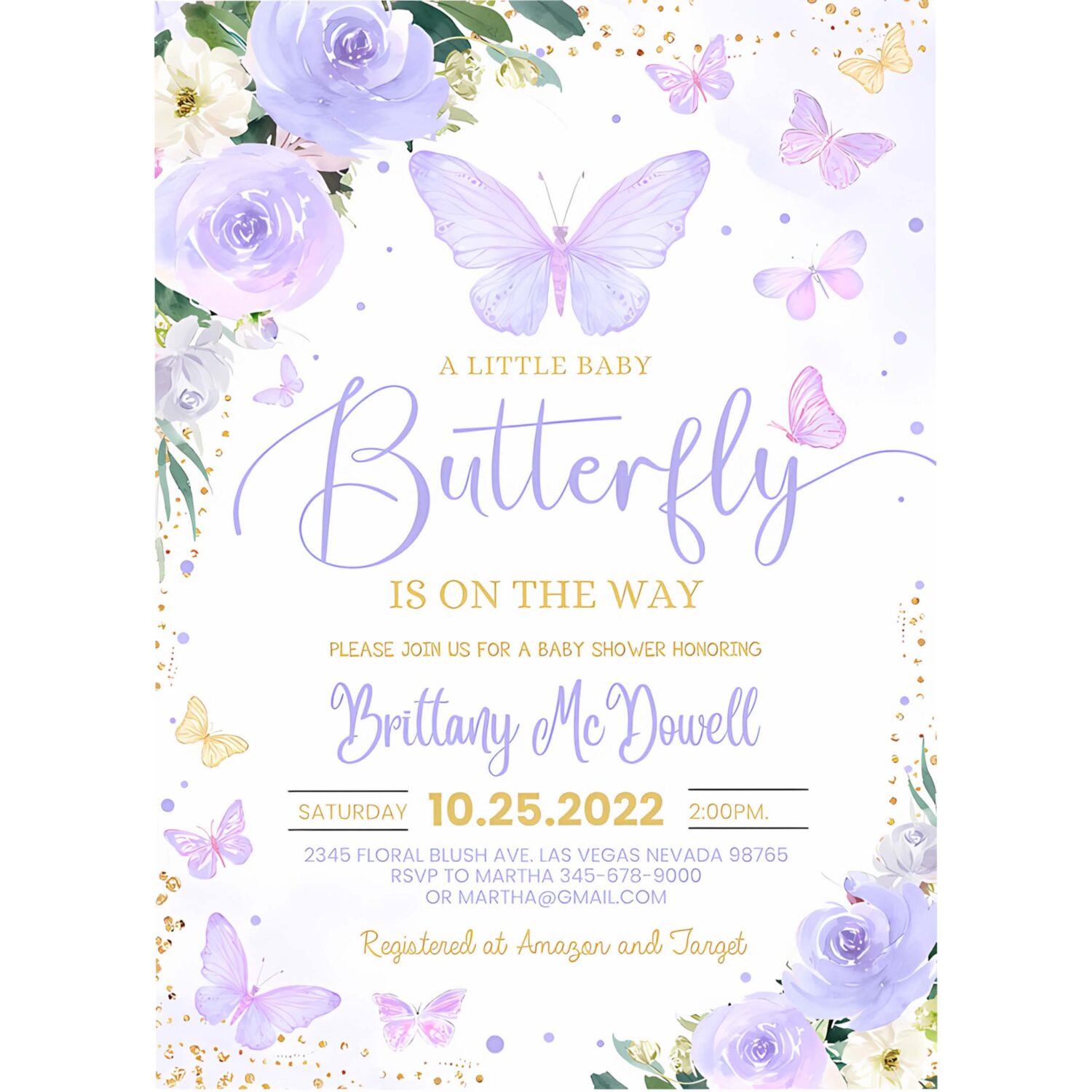 Editable purple butterfly baby shower invitation girl butterfly theme baby shower invite printable template 4