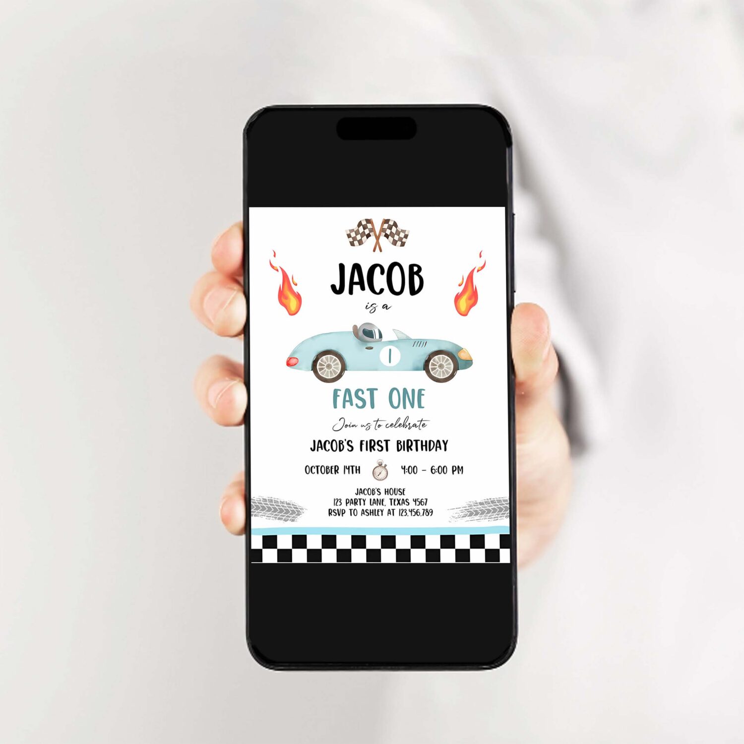 Editable race car 1st birthday invitation fast one invite first birthday racing party boy download printable template digital corjl 0424 2
