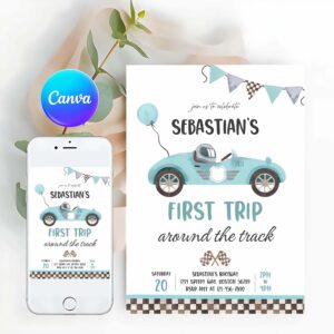 Racing Car Invitation, Race Car 1st Birthday, Birthday Invitation