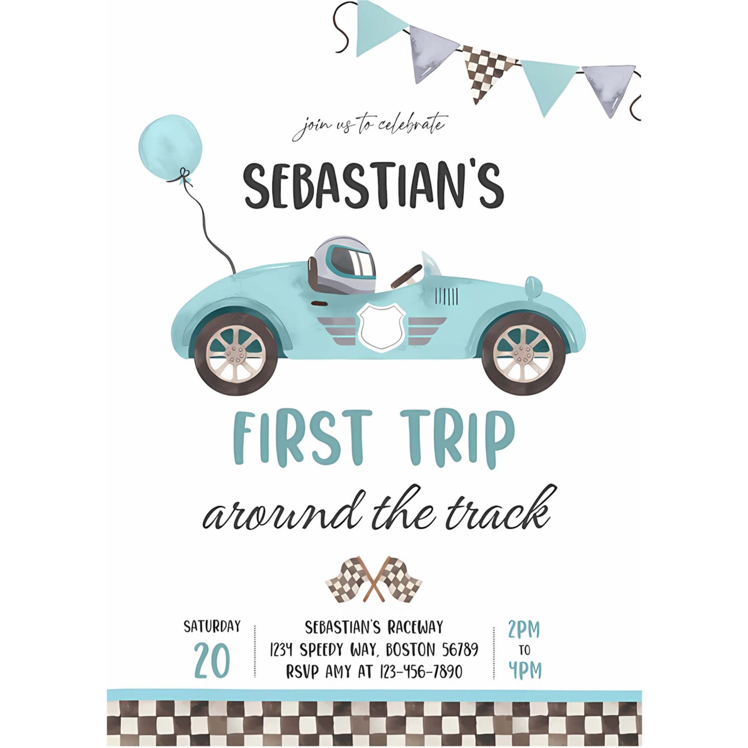Editable race car 1st birthday invitation first trip around the track boy vintage red race car 1st birthday party 4