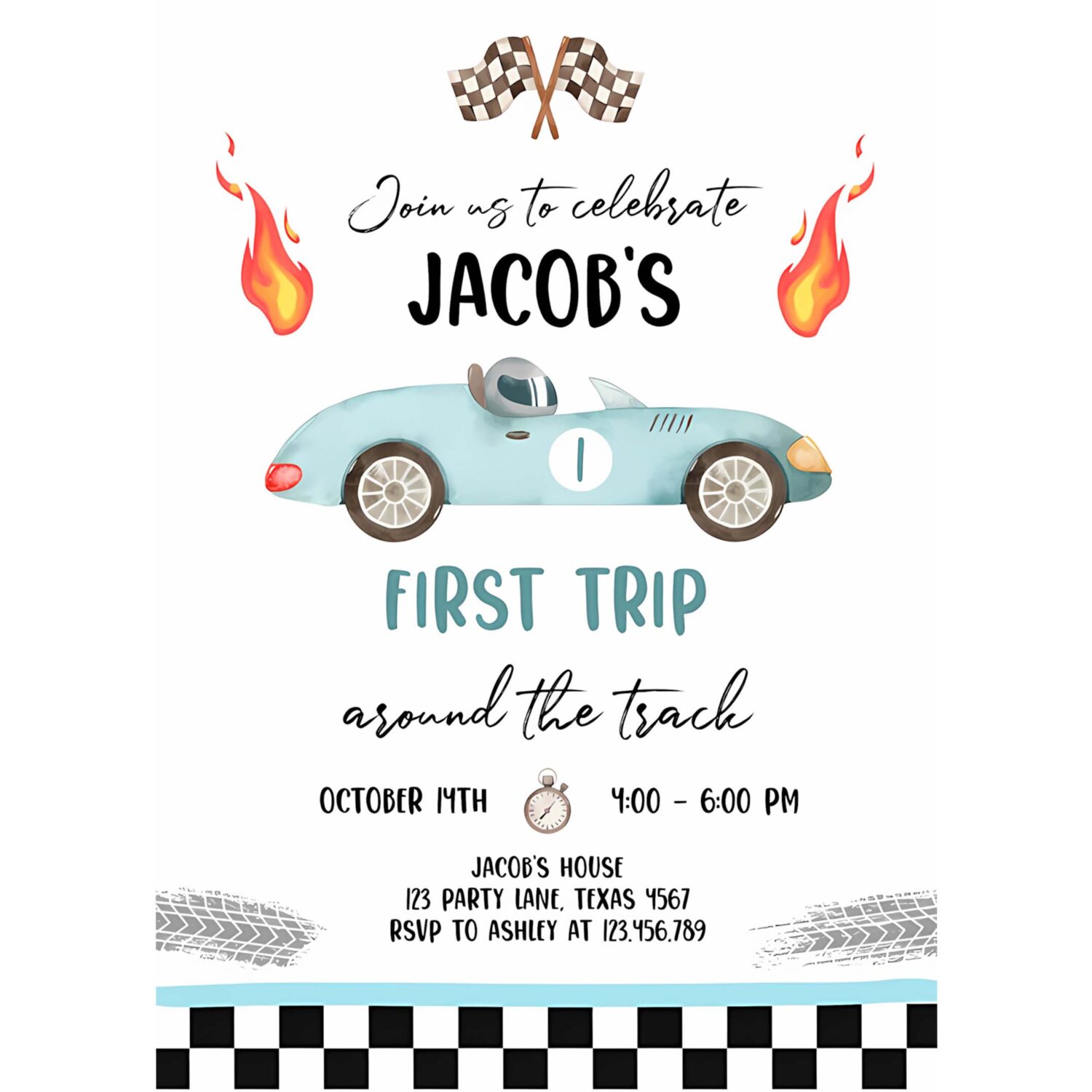 Editable race car 1st birthday invitation first trip around the track first birthday racing download printable template digital corjl 0424 4