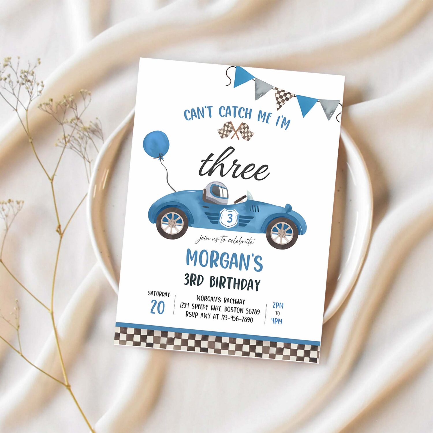 Editable race car 3rd birthday invitation cant catch me im three race car 3rd birthday party instant download db5 1