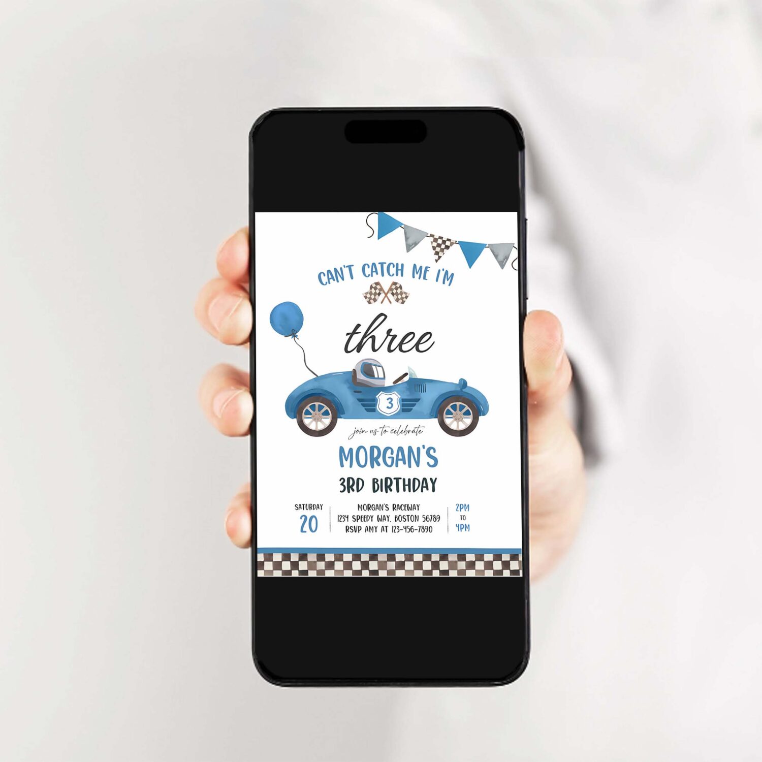 Editable race car 3rd birthday invitation cant catch me im three race car 3rd birthday party instant download db5 2