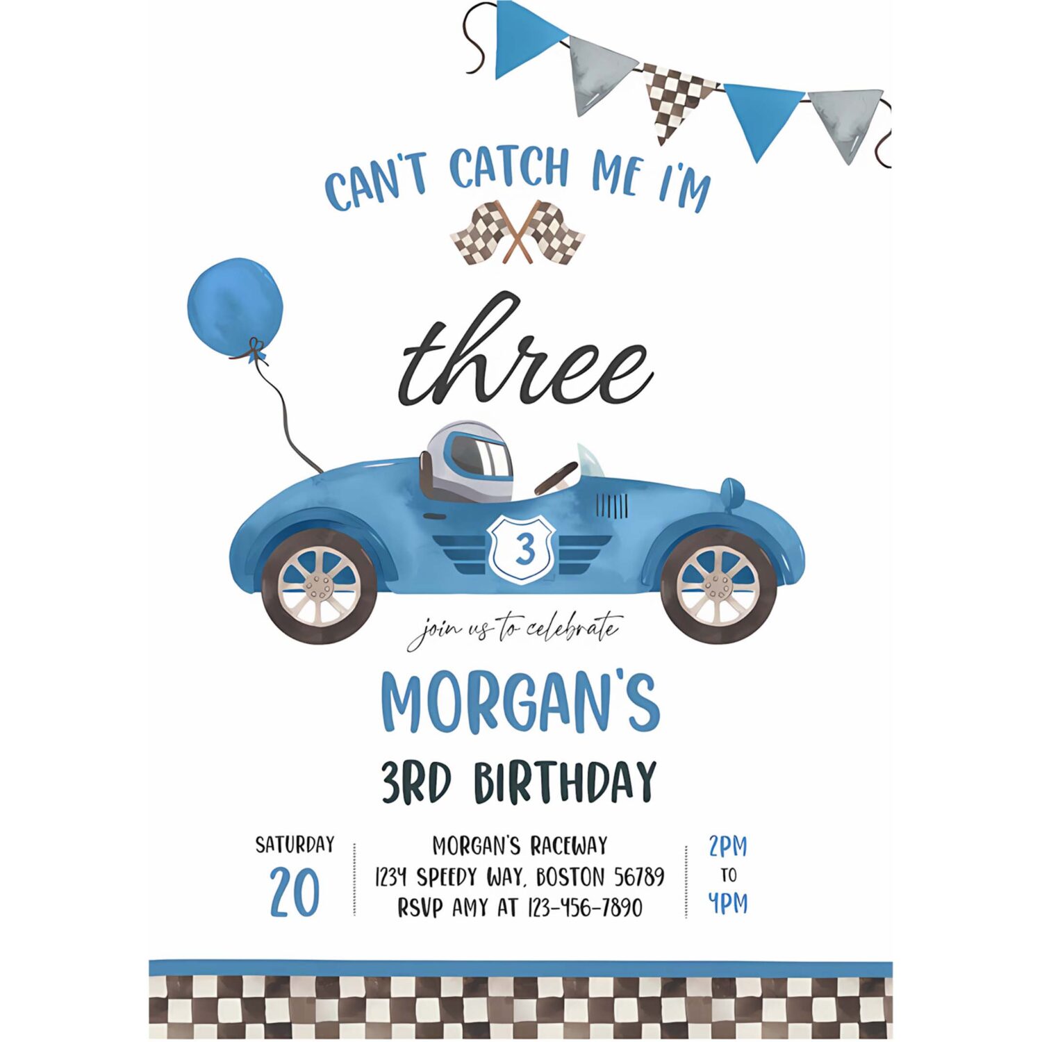 Editable race car 3rd birthday invitation cant catch me im three race car 3rd birthday party instant download db5 4
