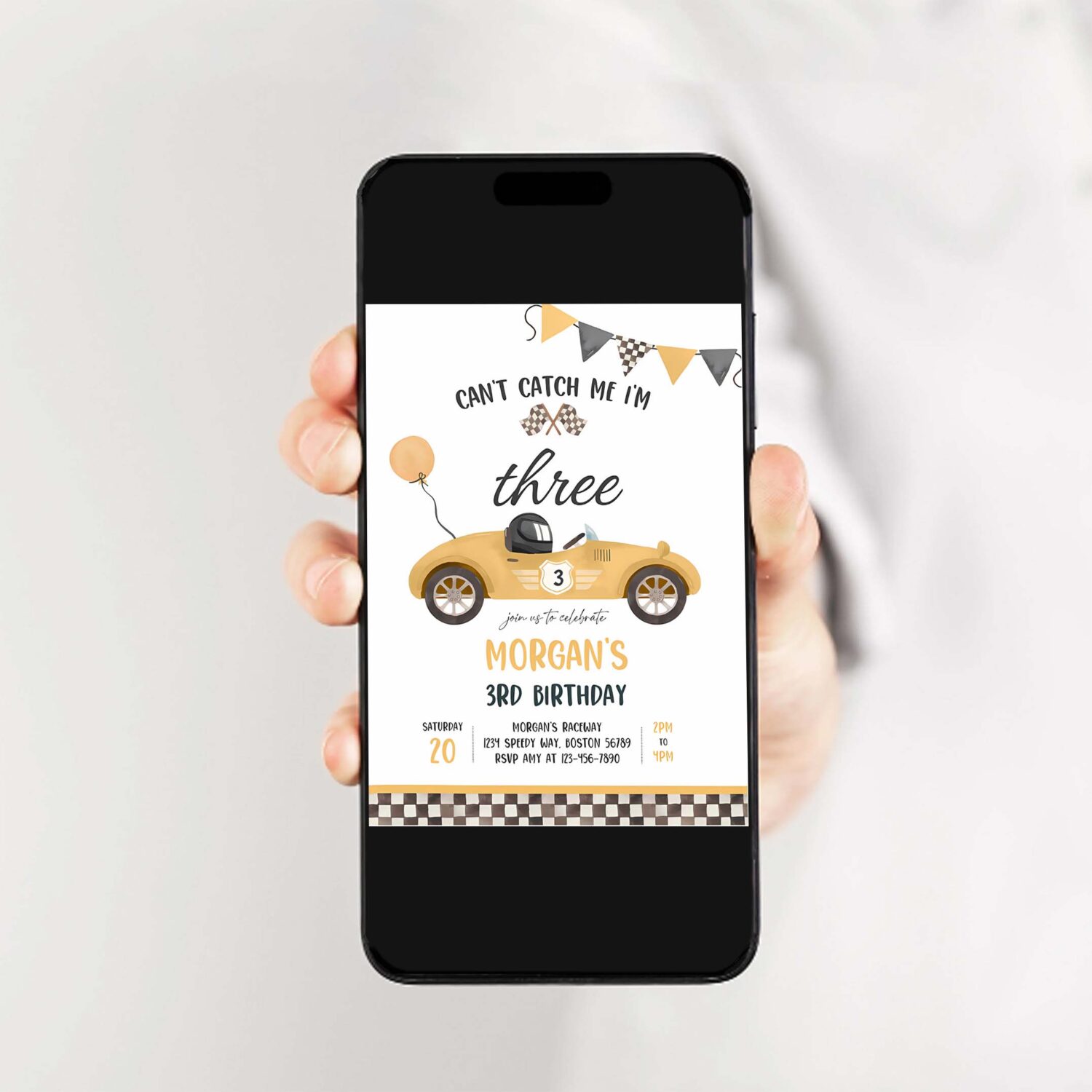 Editable race car 3rd birthday invitation cant catch me im three race car 3rd birthday party instant download ew3 2
