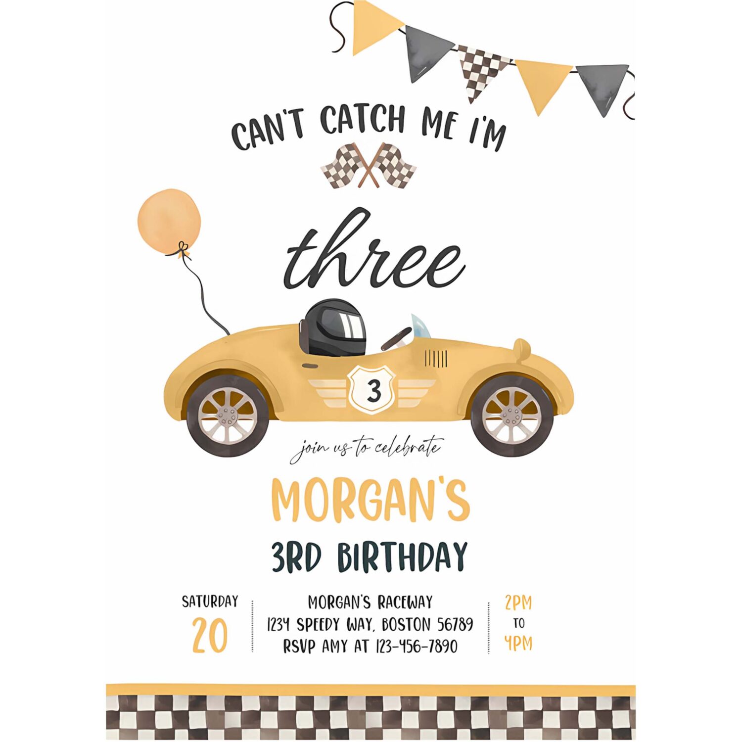 Editable race car 3rd birthday invitation cant catch me im three race car 3rd birthday party instant download ew3 4