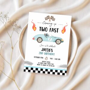 Editable racing car birthday invitation growing up two fast invite second birthday 2nd boy download printable template digital corjl 0424 1