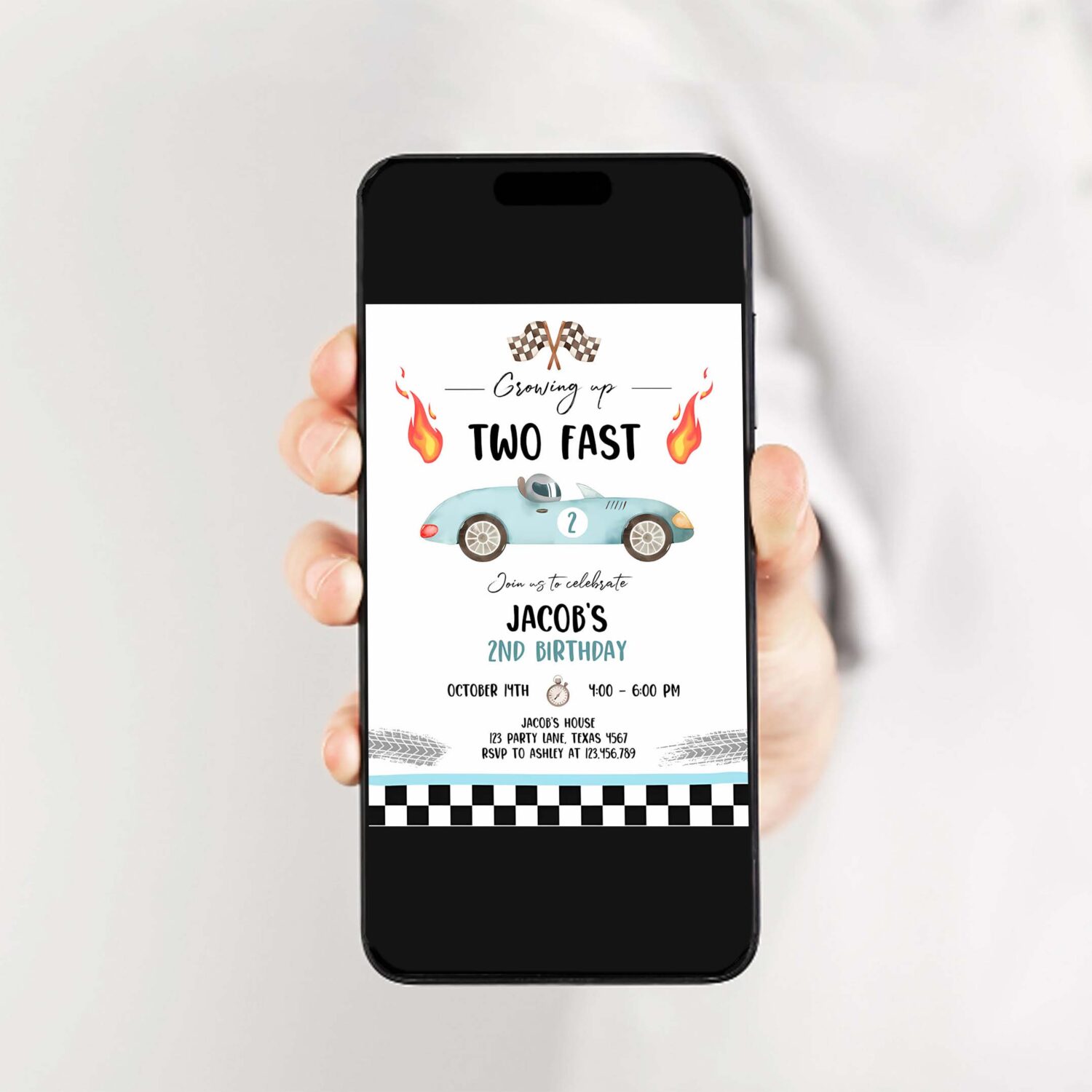 Editable racing car birthday invitation growing up two fast invite second birthday 2nd boy download printable template digital corjl 0424 2