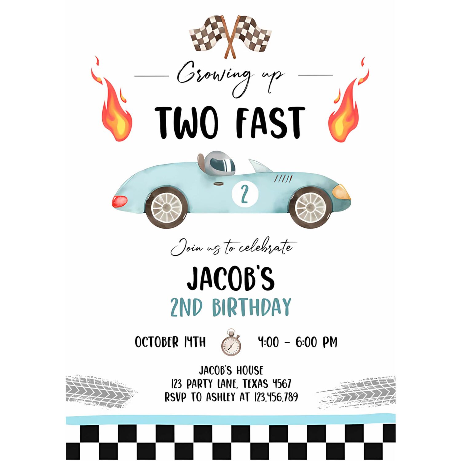 Editable racing car birthday invitation growing up two fast invite second birthday 2nd boy download printable template digital corjl 0424 4