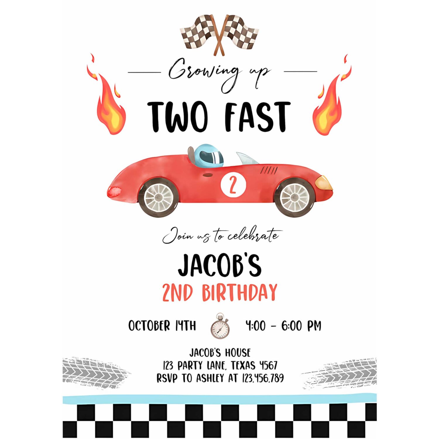 Editable racing car birthday invitation growing up two fast red invite second birthday 2nd boy download printable template digital corjl 0424 4