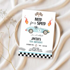 Editable racing car birthday invitation need four speed invite 4th birthday need 4 speed boy download printable template digital corjl 0424 1
