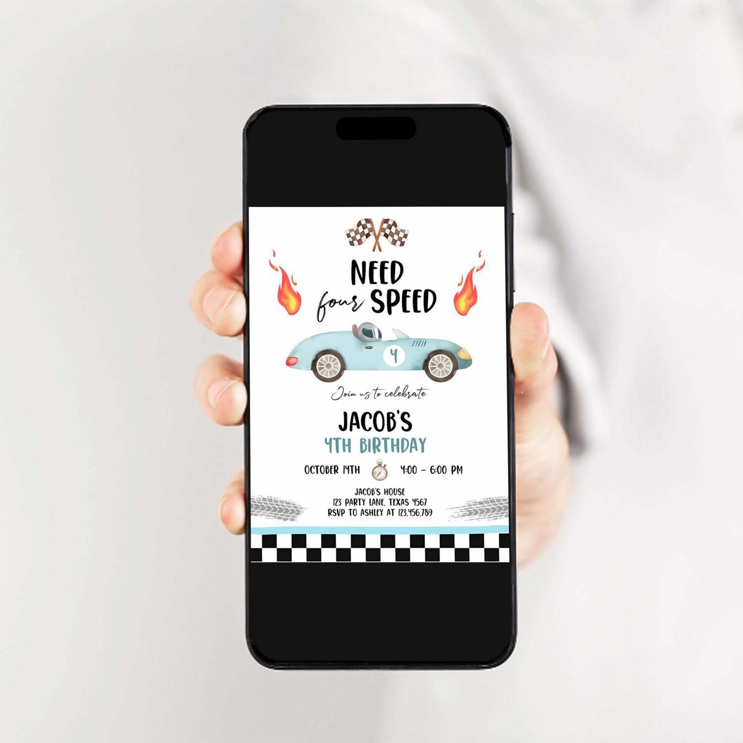 Editable racing car birthday invitation need four speed invite 4th birthday need 4 speed boy download printable template digital corjl 0424 2