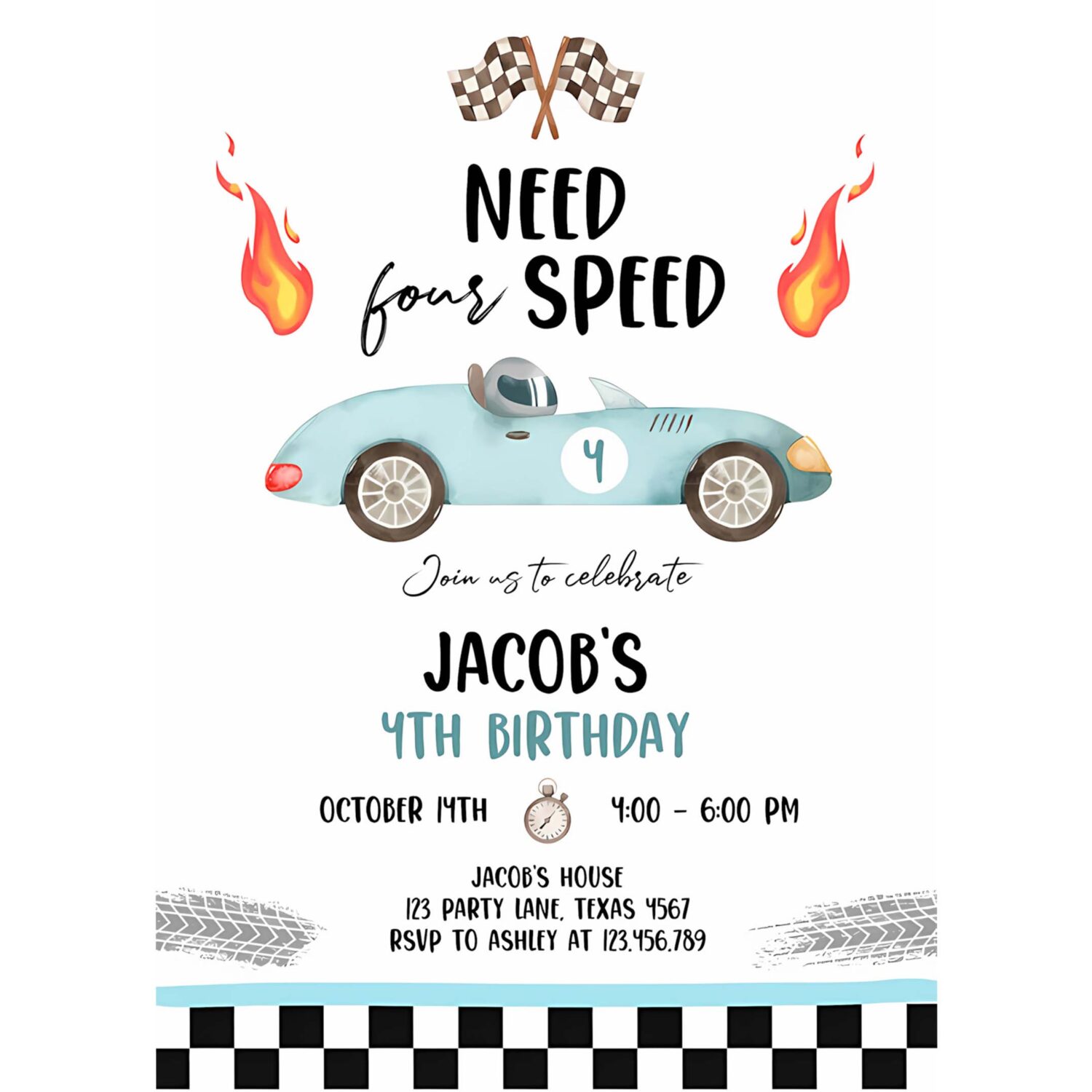 Editable racing car birthday invitation need four speed invite 4th birthday need 4 speed boy download printable template digital corjl 0424 4