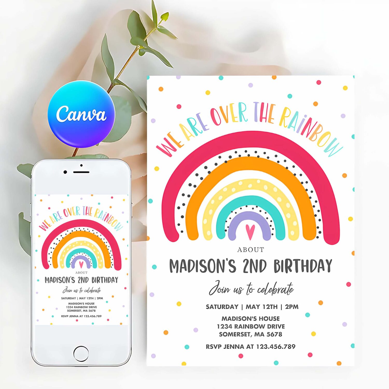Editable rainbow birthday invitation bright rainbow party invitation colorful rainbow birthday modern rainbow party