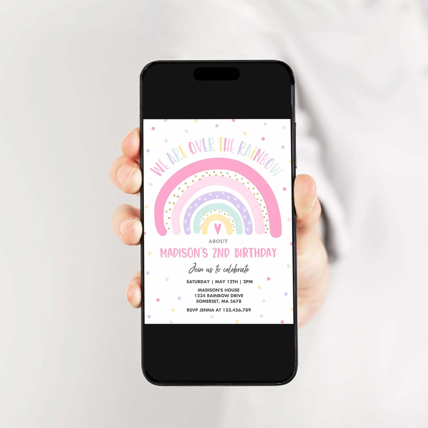 Editable rainbow birthday invitation pink rainbow party invitation pastel pink rainbow birthday modern rainbow party 2