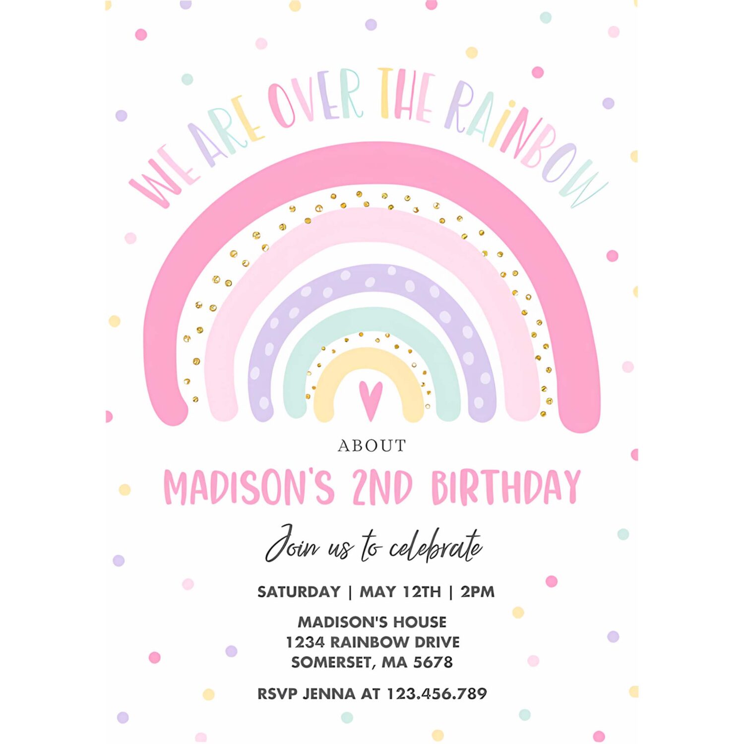 Editable rainbow birthday invitation pink rainbow party invitation pastel pink rainbow birthday modern rainbow party 4