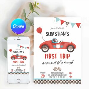 Racing Car Invitation, Red Race Car 1st Birthday, Birthday Invitation