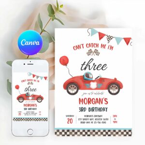 Racing Car Invitation, Red Race Car 3rd Birthday Invitation
