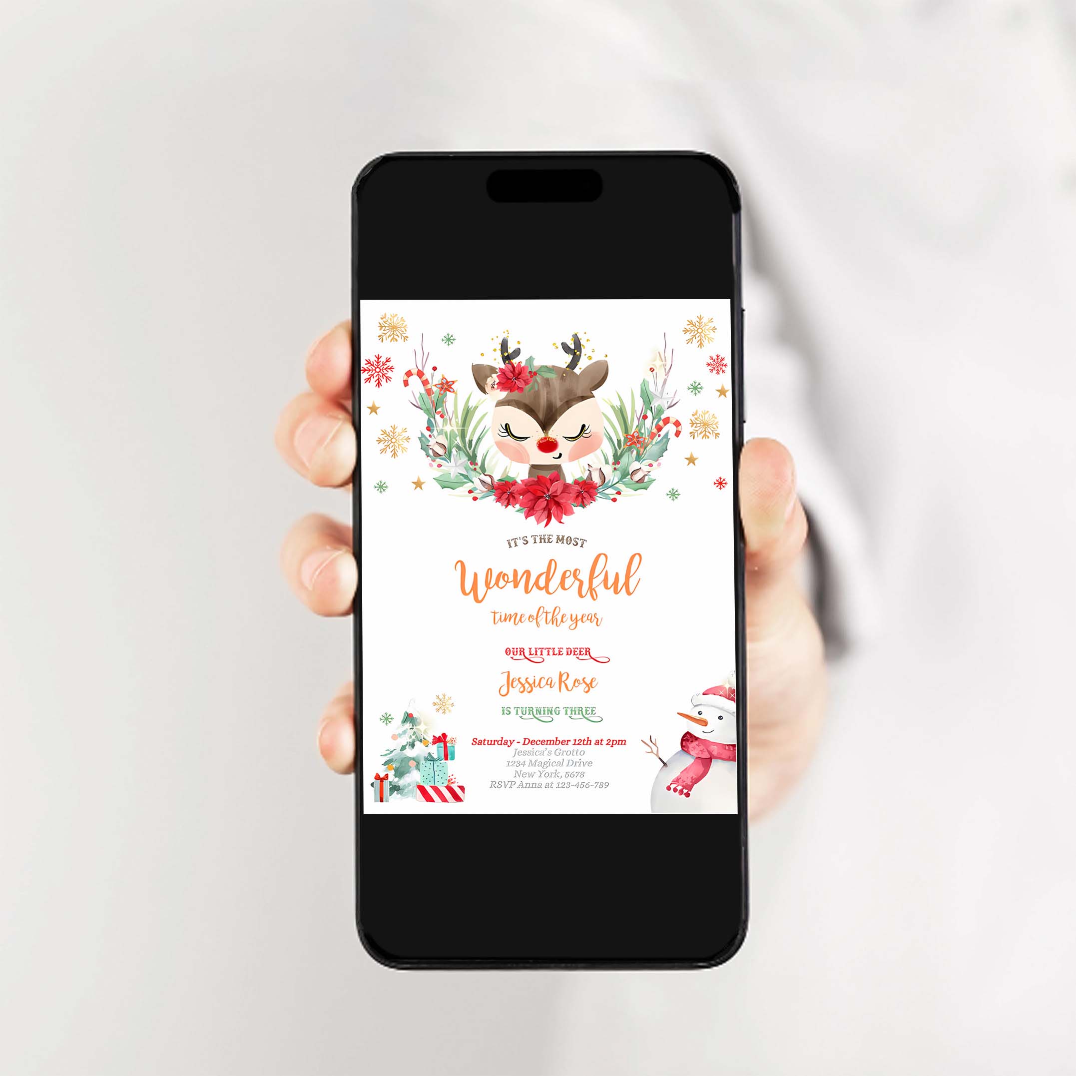 Editable Reindeer Birthday Invitation Girl Christmas Reindeer Birthday Invitation North Pole Christmas Party