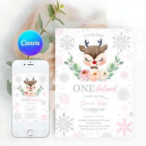 Winter Invitation, Reindeer Winter ONEderland Birthday Invitation