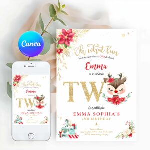 Winter Invitation, Reindeer Winter Wonderland Birthday Invitation