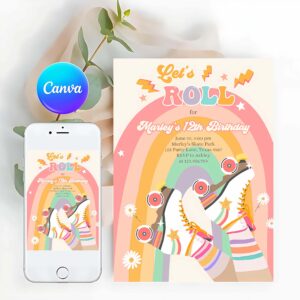 Skate Invitation, Retro Roller Skate Birthday Party Invitation