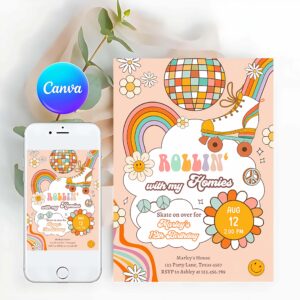 Skate Invitation, Retro Roller Skate Birthday Party Invitation