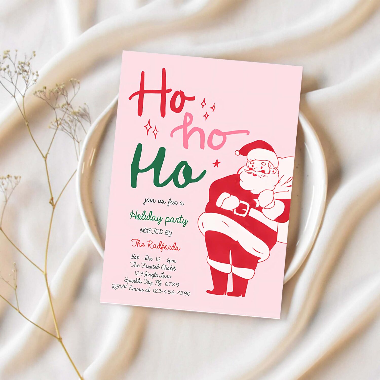 Editable retro santa christmas party invitation retro santa ho ho ho holiday party holiday cocktail party instant download jj9 1