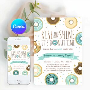Donut Invitation, Rise and Shine Donut Time Birthday Invitation