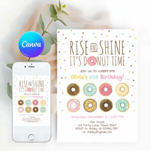Donut Invitation, Rise and Shine Donut Time Birthday Invitation