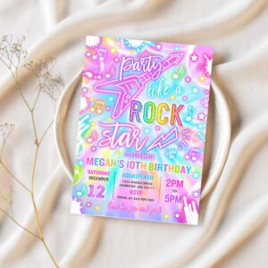 Editable rock star birthday party invitation neon glow party like a rockstar birthday neon glow singing music party instant download cqq 1