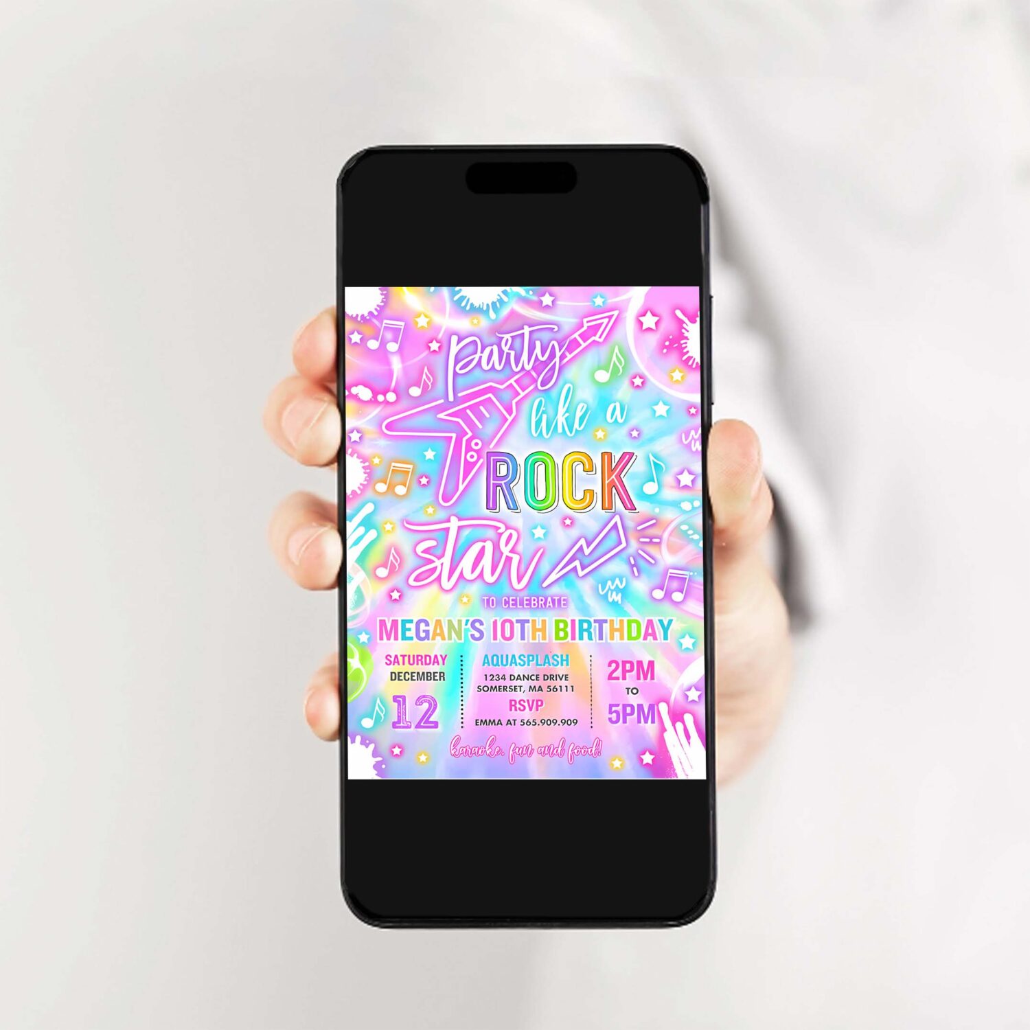 Editable rock star birthday party invitation neon glow party like a rockstar birthday neon glow singing music party instant download cqq 2