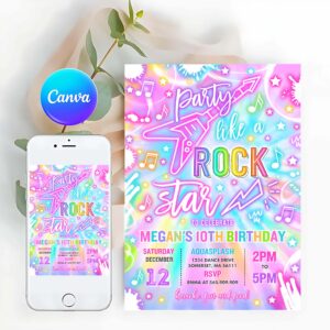 Neon Invitation, Rock Star Birthday Party Invitation Neon Glow Party Like A Rockstar Birthday Neon Glow Singing Music Party
