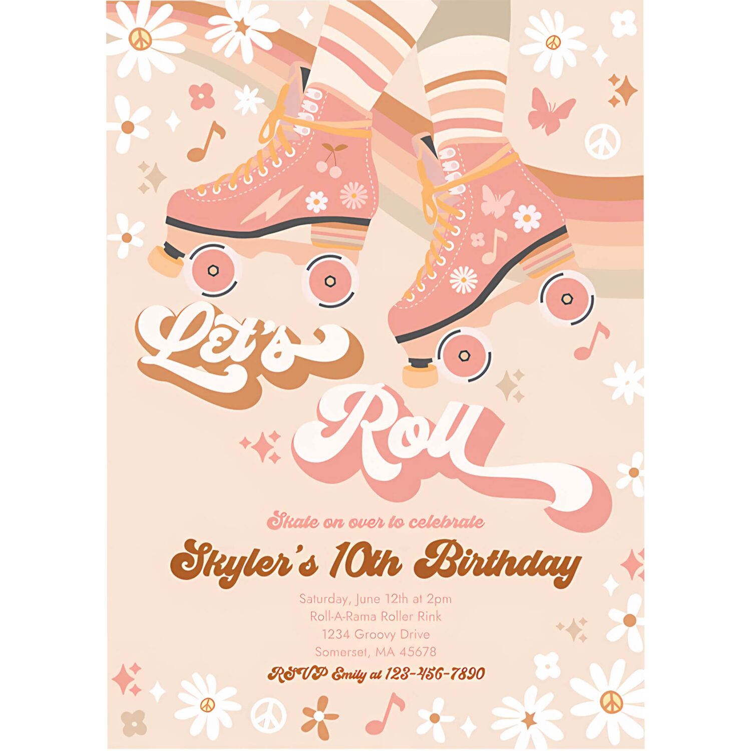 Editable roller skating birthday party invitation groovy retro roller skating birthday party 70s roller rink birthday 4